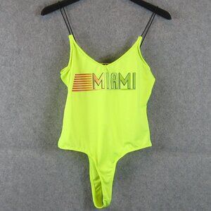 Project 28 NYC Thong Swimsuit Neon Yellow Miami Size Large NWT